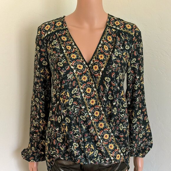 MAX STUDIO Floral Green Blouse - Faux Wrap High/Low Hem XS - Picture 1 of 5